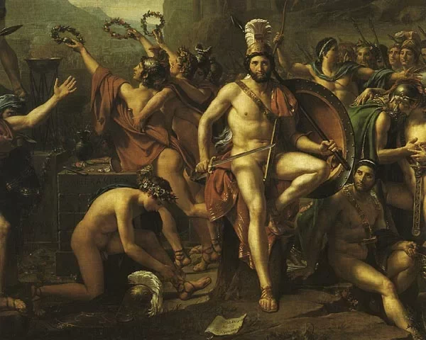 Jacques-Louis David. Leonidas at Thermophylae (detail) Ža-Łui David. Leanid pad Fiermapiłami (frahmient)