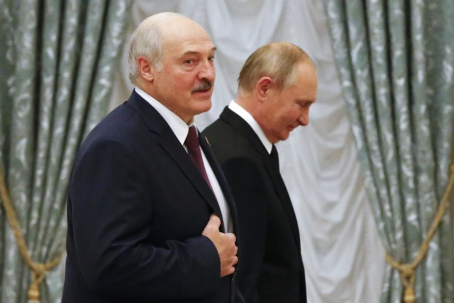 Аляксандр Лукашэнка і Уладзімір Пуцін у лютым 2022 года. Фота: AP