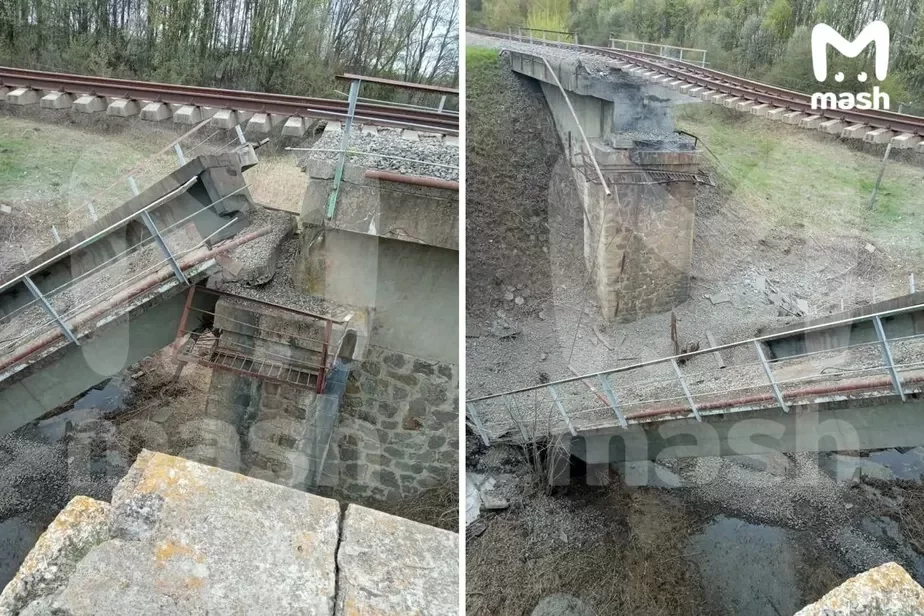 Abvalvańnie mosta na čyhuncy Sudža — Sasnovy Bor. Fota: Mash
