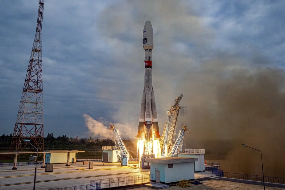 Падчас запуску станцыі з касмадрома Усходні. Фота: Roscosmos State Space Corporation via AP, File
